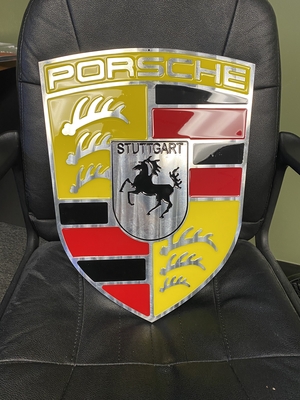 Hand Painted Billet Porsche Crest (18" x 14")